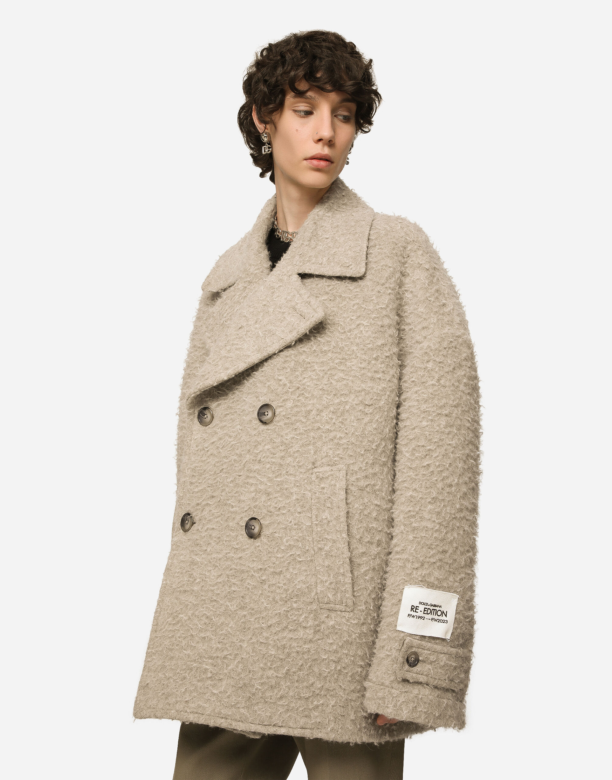 Vintage look double breasted wool and cotton pea coat in Beige for Men Dolce Gabbana US