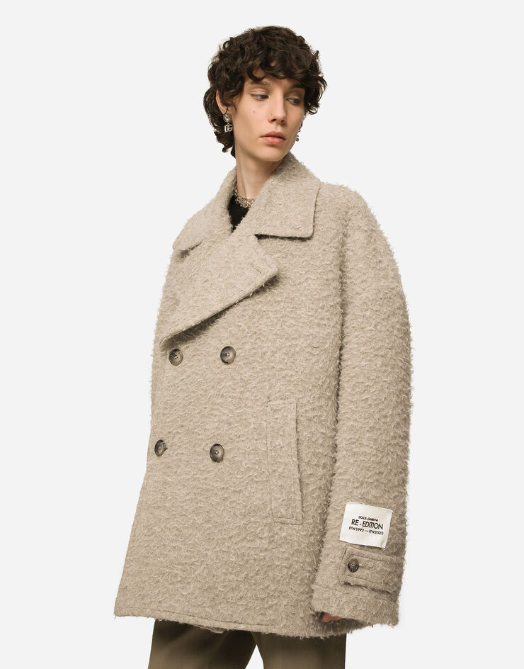Dolce&Gabbana Двубортное пальто-бушлат из шерсти и хлопка с винтажным эффектом бежевый G037UTFU3RO