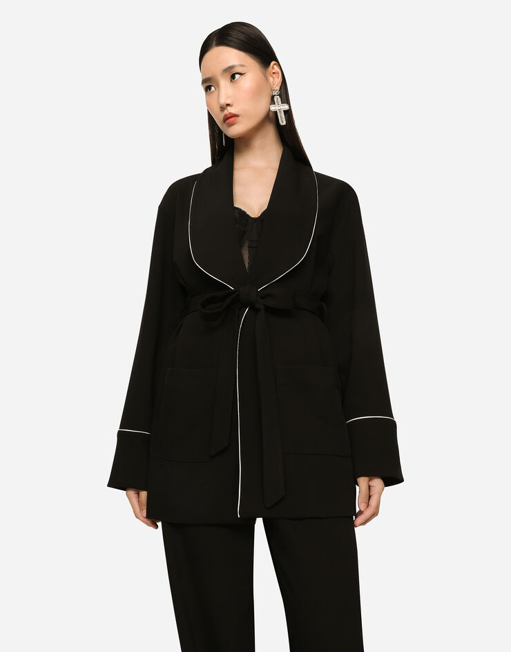 Dolce & Gabbana KIM DOLCE&GABBANA Chemise de pyjama en toile de laine avec ceinture Noir F26U3TFUBFZ