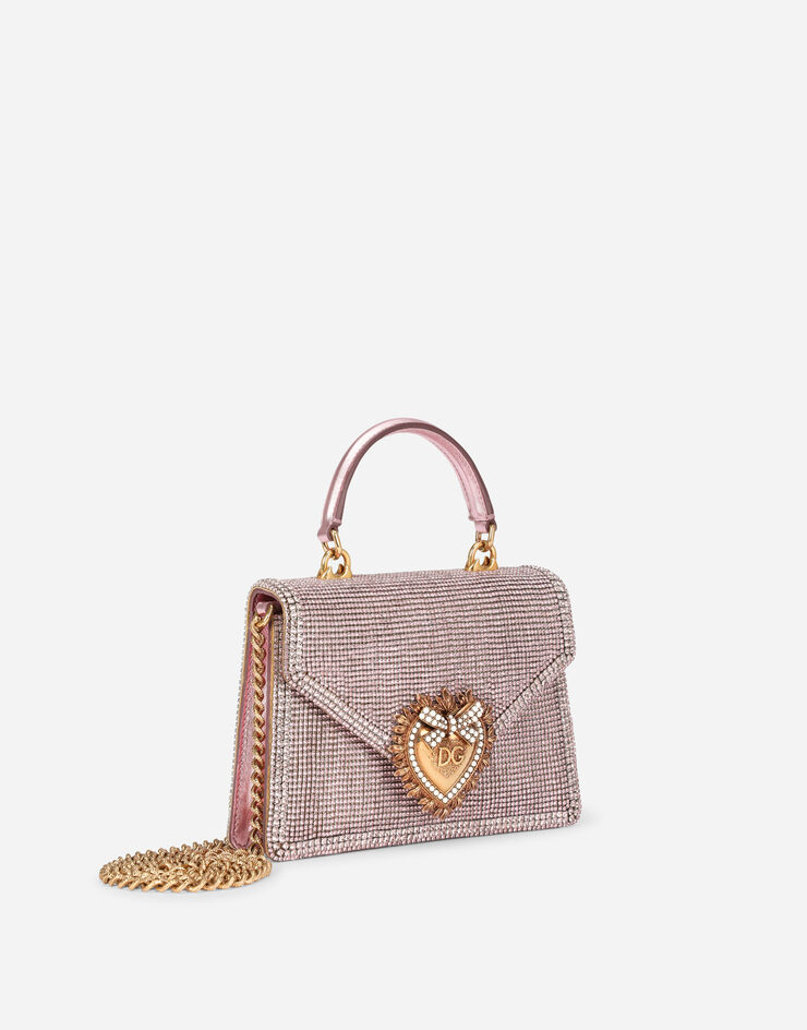 Dolce & Gabbana Bolso Devotion pequeño de strass y napa mordoré Rosa BB6711AK829