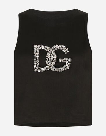 Dolce & Gabbana Cropped jersey tank top with crystal DG embellishment White F8T00ZG7H1Z