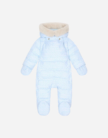 Dolce & Gabbana Padded quilted nylon snowsuit with all-over logo print Azure L11O96G7O1Y