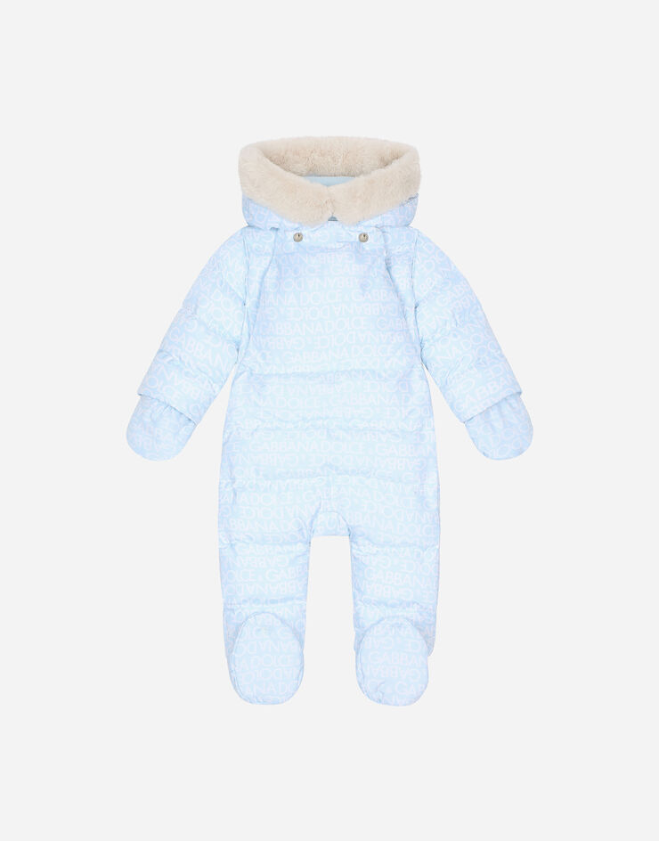 DolceGabbanaSpa Padded quilted nylon snowsuit with all-over logo print Azure L1JO6JISMFZ