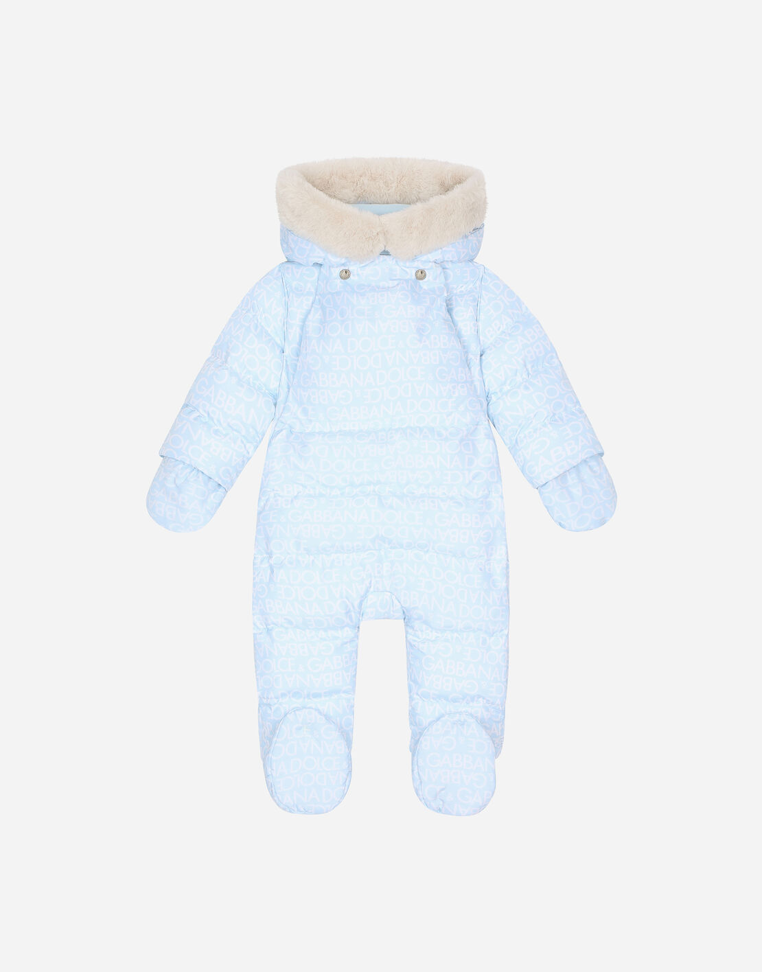 Snowsuit Texture Padded quilted nylon snowsuit with all-over logo print in Azure for ...