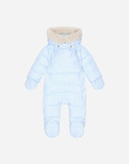 Dolce & Gabbana Padded quilted nylon snowsuit with all-over logo print Azul Claro L1JO6ZG7L0U