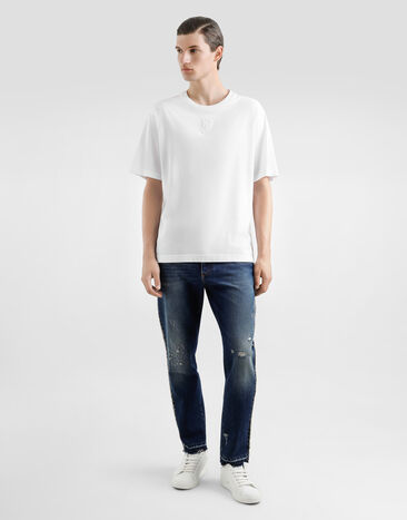 Dolce & Gabbana Cotton T-shirt with logo embroidery White G8PN9ZG7O4E