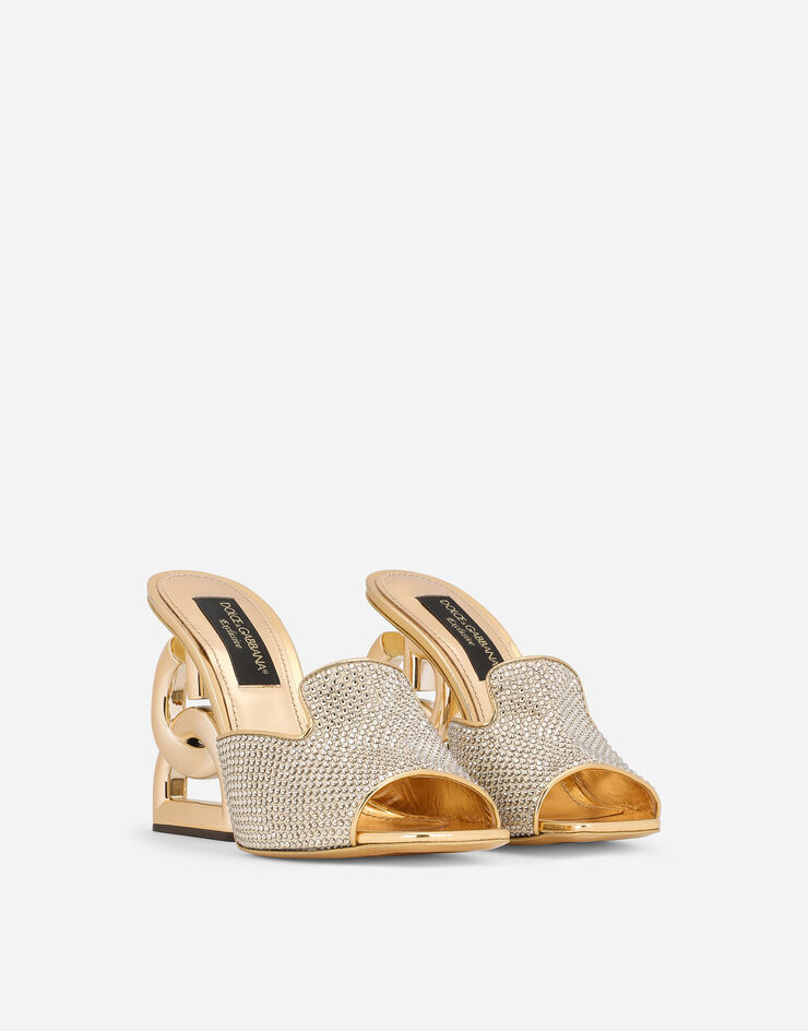 Dolce & Gabbana Mules con termostrass y tacón DG pop Dorado CR1392B9O82