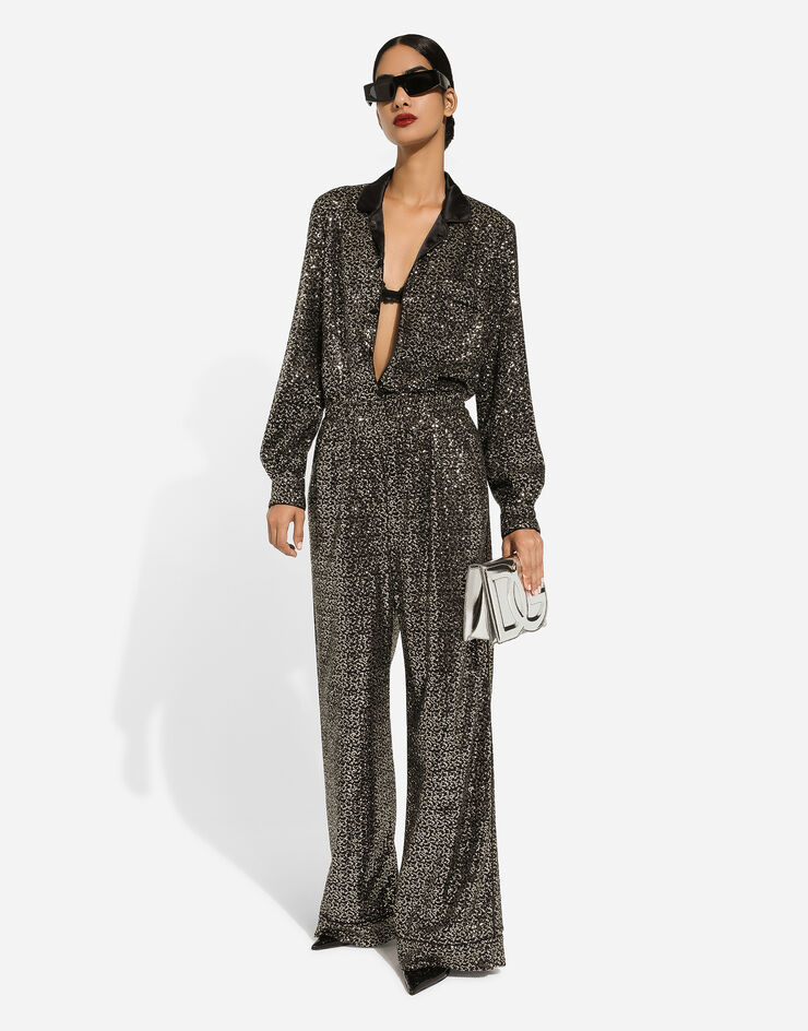 Dolce & Gabbana Pyjamahose aus Pailletten Silber FTAMPTFLSFG