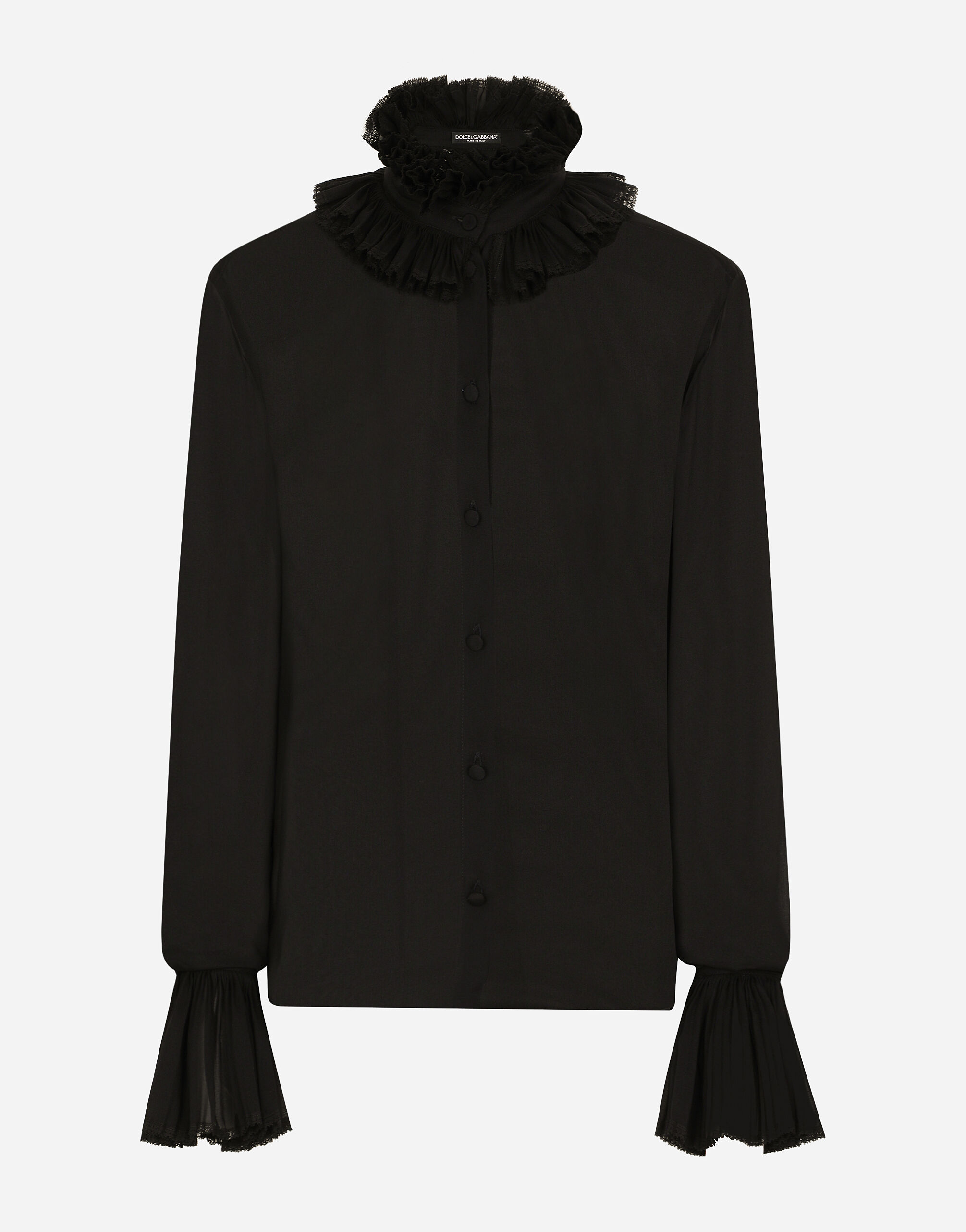 maison de dolce レディ　ヨーク　ブラウス　クロップド Georgette shirt with pleated cuffs and collar details in Black for
