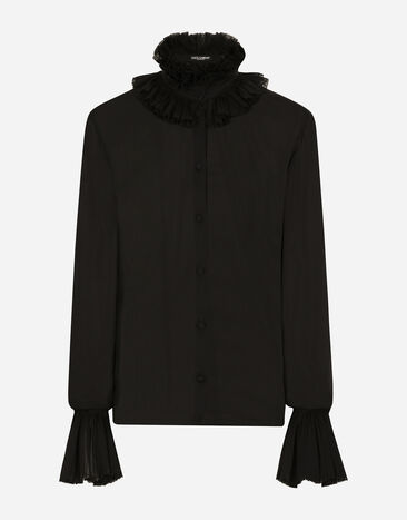Dolce & Gabbana Georgette shirt with pleated cuffs and collar details Black F5S22TFUAFU