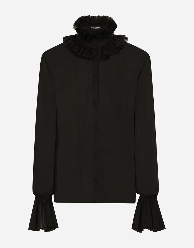 Dolce & Gabbana Georgette shirt with pleated cuffs and collar details Black F5S22TFUAFU