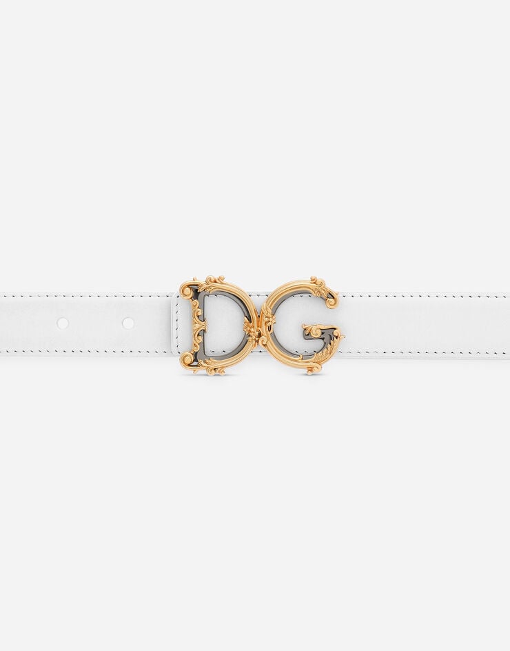 Dolce & Gabbana Ceinture en cuir de veau avec logo Blanc BE1348AZ831
