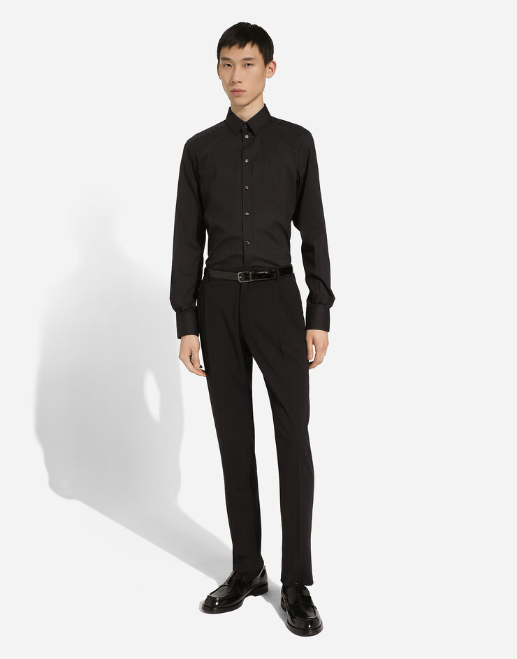 Dolce & Gabbana قميص من قطن مرن بقصة ذهبية أسود G5EJ0TFRRD7
