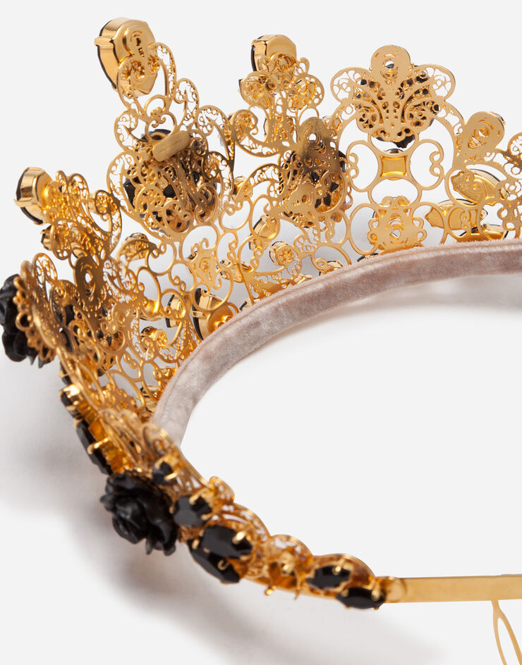 Dolce & Gabbana Tiara con strass e decori floreali in resina Nero WHL6S2W1111