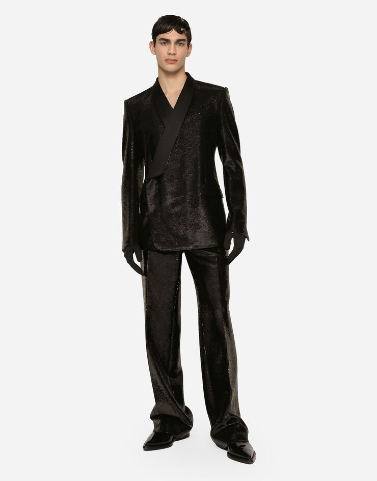 Dolce & Gabbana Giacca sicilia tuxedo doppiopetto in paillettes Nero G2RR4TFLSIM