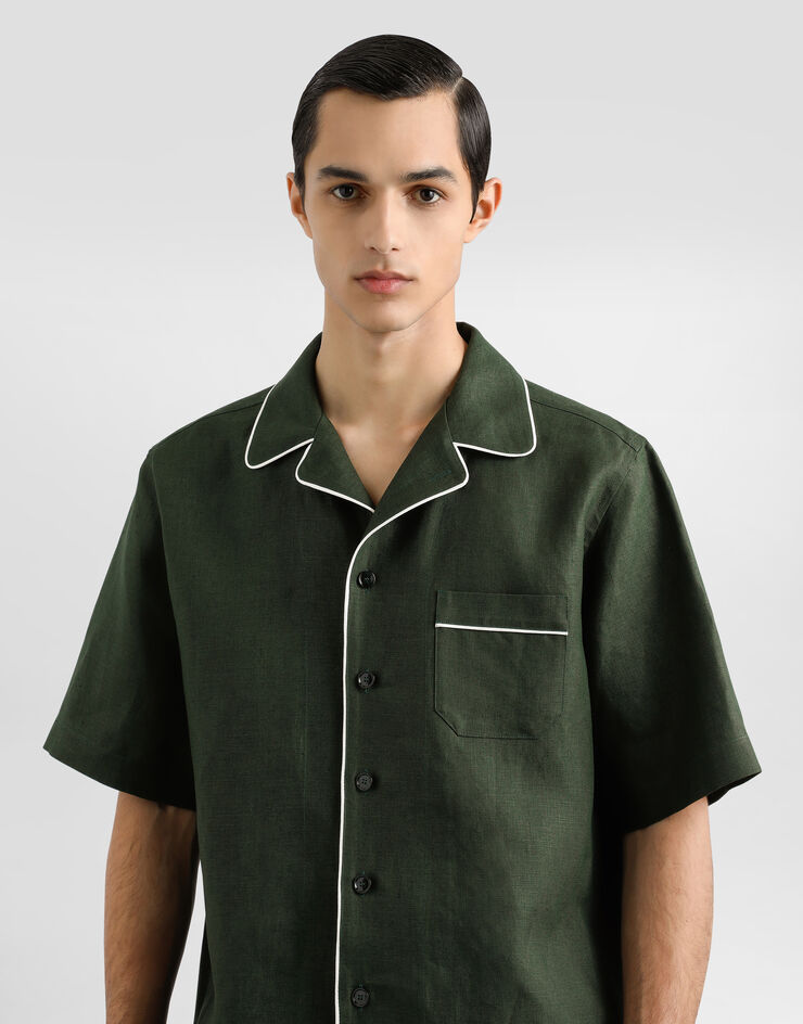 Dolce & Gabbana Linen fabric Hawaiian shirt Green G5NF5TFU4MC