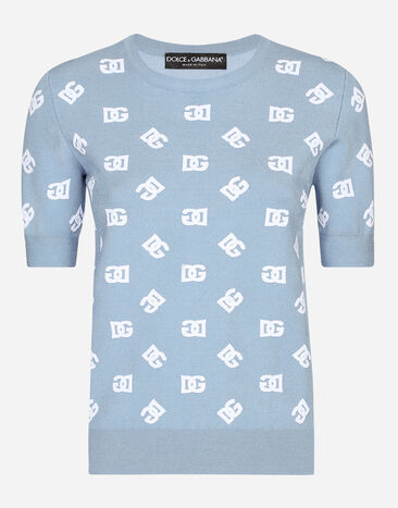 Dolce & Gabbana Viscose jacquard sweater with DG logo Azure FXX13TJFMGT