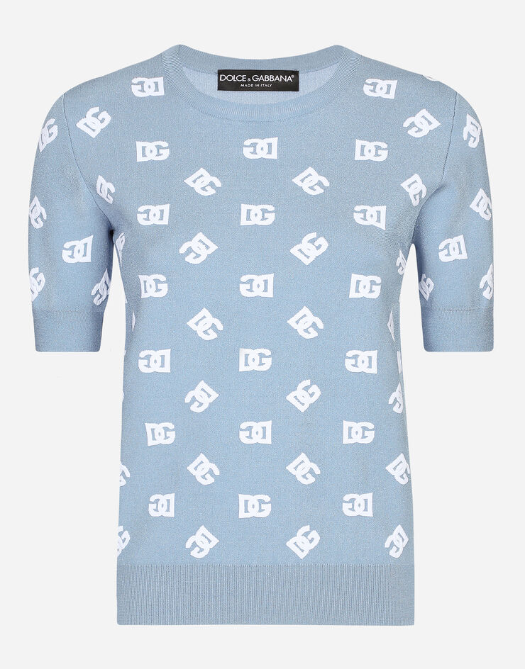 Dolce & Gabbana Viscose jacquard sweater with DG logo Azure FXX13TJFMGT