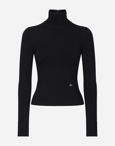 Dolce & Gabbana Viscose turtle-neck sweater with DG logo Black FXW16TJFMFK