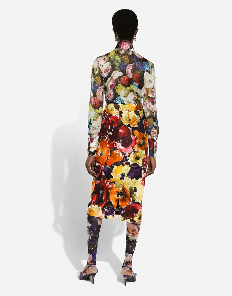 Dolce & Gabbana Falda longuette de cady estampado Flores Abstractas Estampado F4CS8TFSIBE