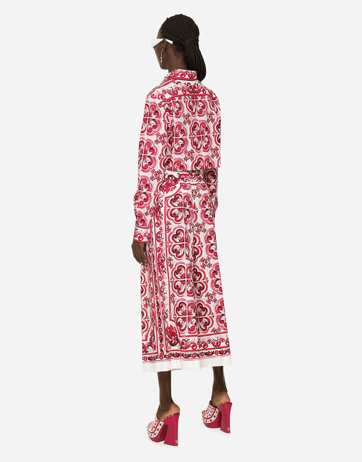 Dolce & Gabbana Jupe-culotte en popeline à imprimé majoliques Multicolore FTA5NTHH5AT
