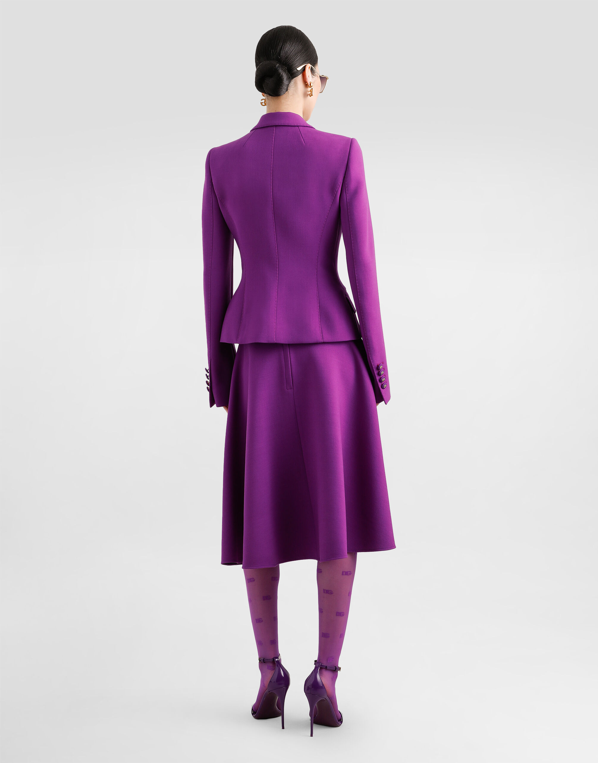 Midi skirt in double crêpe wool in Purple for Women