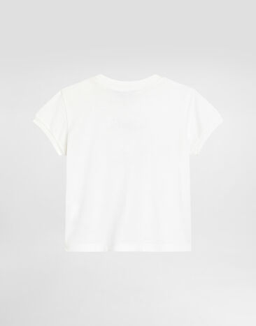 Dolce & Gabbana Jersey t-shirt with leopard print and glitter White L2JTJTG7PSI