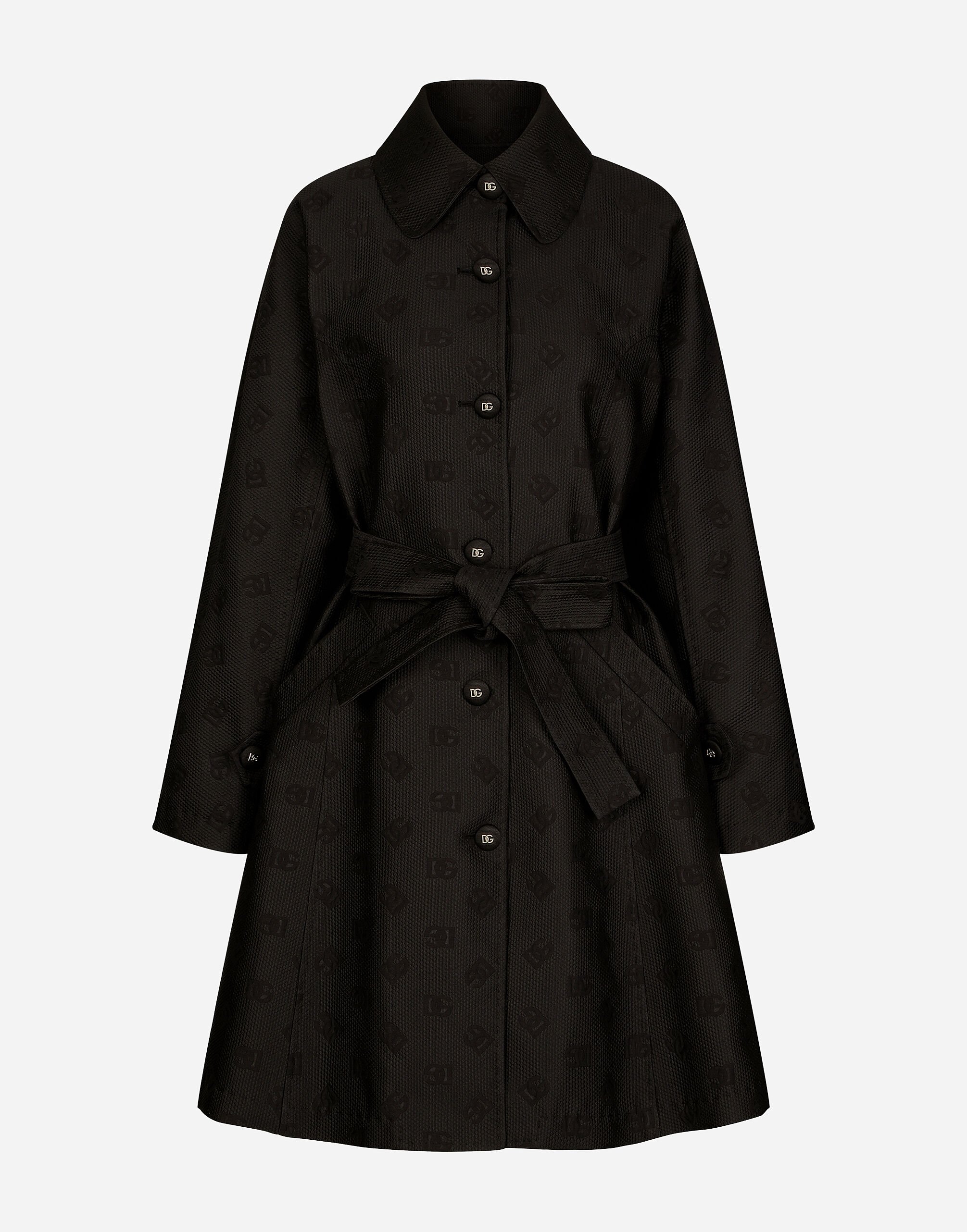 Dolce & Gabbana Belted jacquard coat with DG logo Black F0CTFTFUSYS