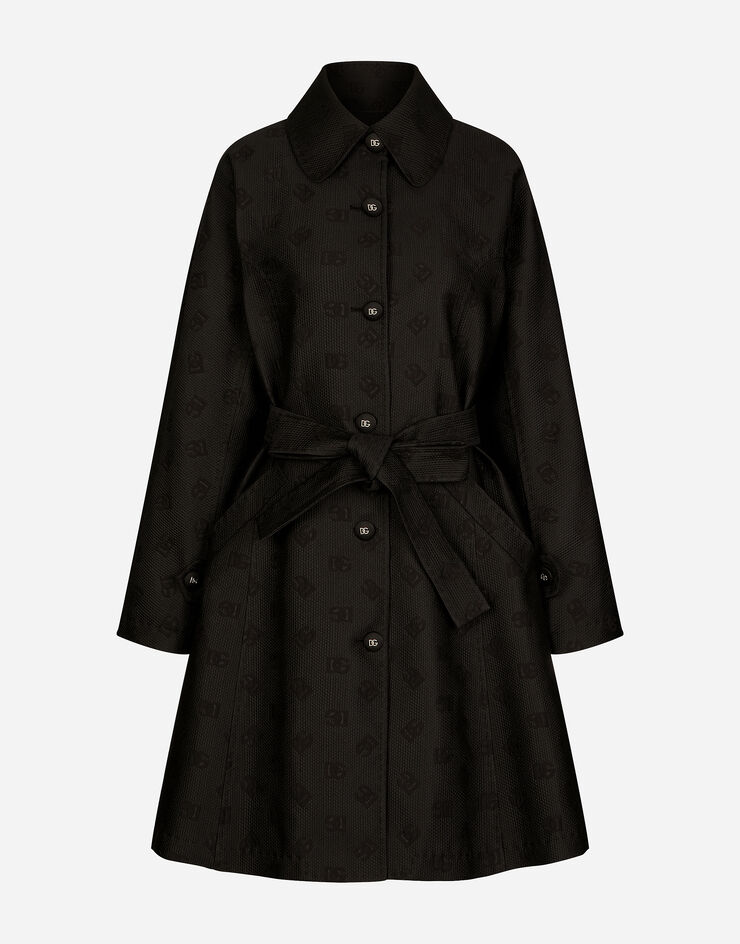 Dolce & Gabbana Belted jacquard coat with DG logo Black F0C3RTFJTBP