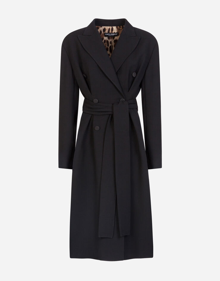 Dolce & Gabbana Belted double-breasted crepe coat Black F0AC0TFU3QE