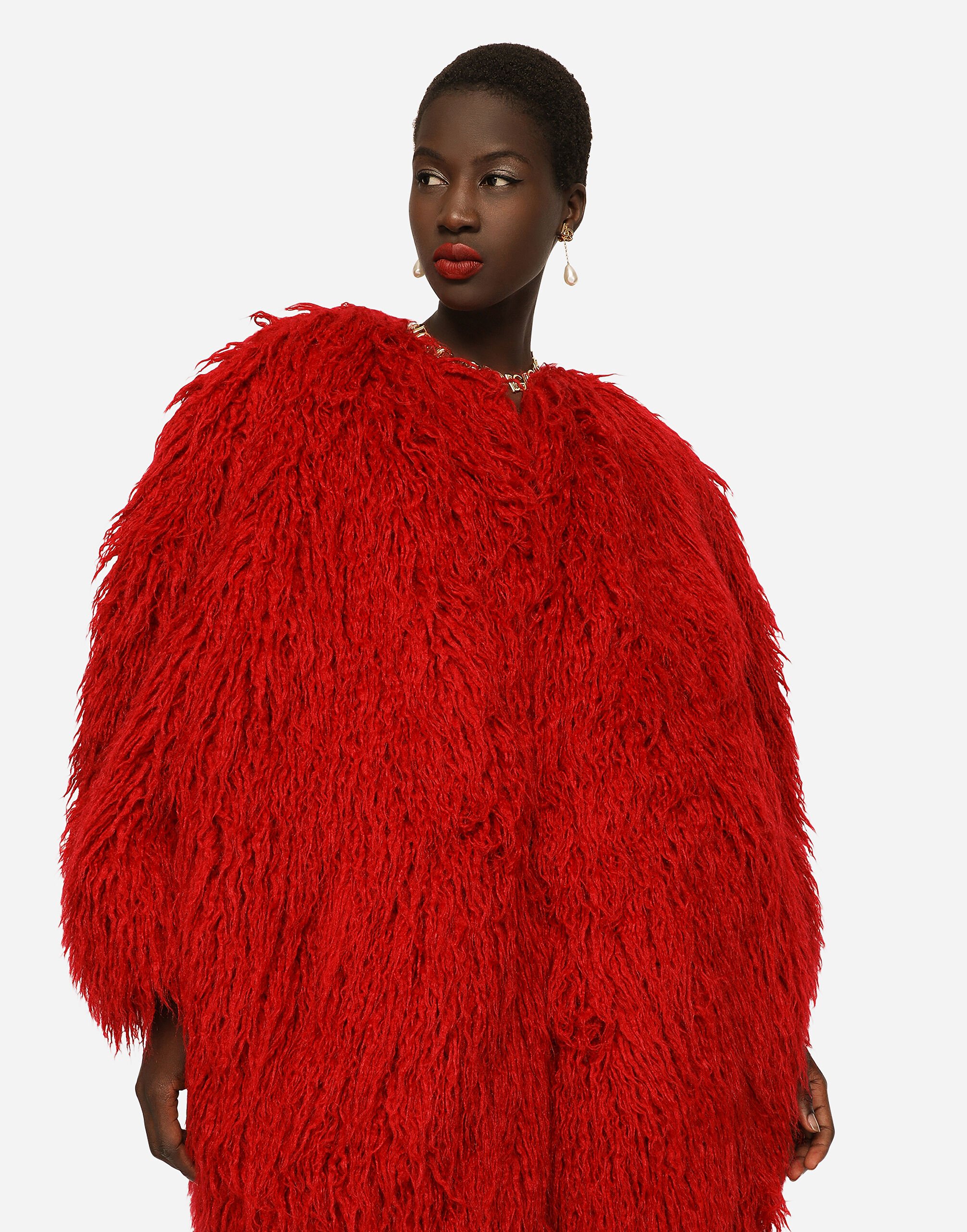 Faux fur coat in Red for Women Dolce Gabbana US