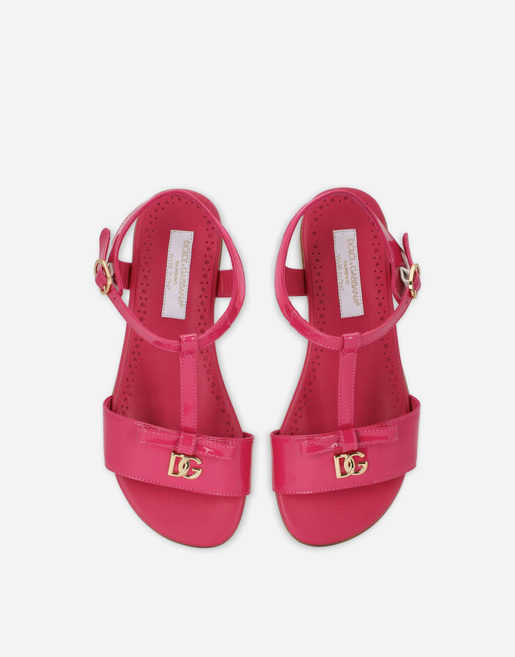 Dolce & Gabbana 메탈 DG 로고 페이턴트 가죽 샌들 핑크 D11155A1328