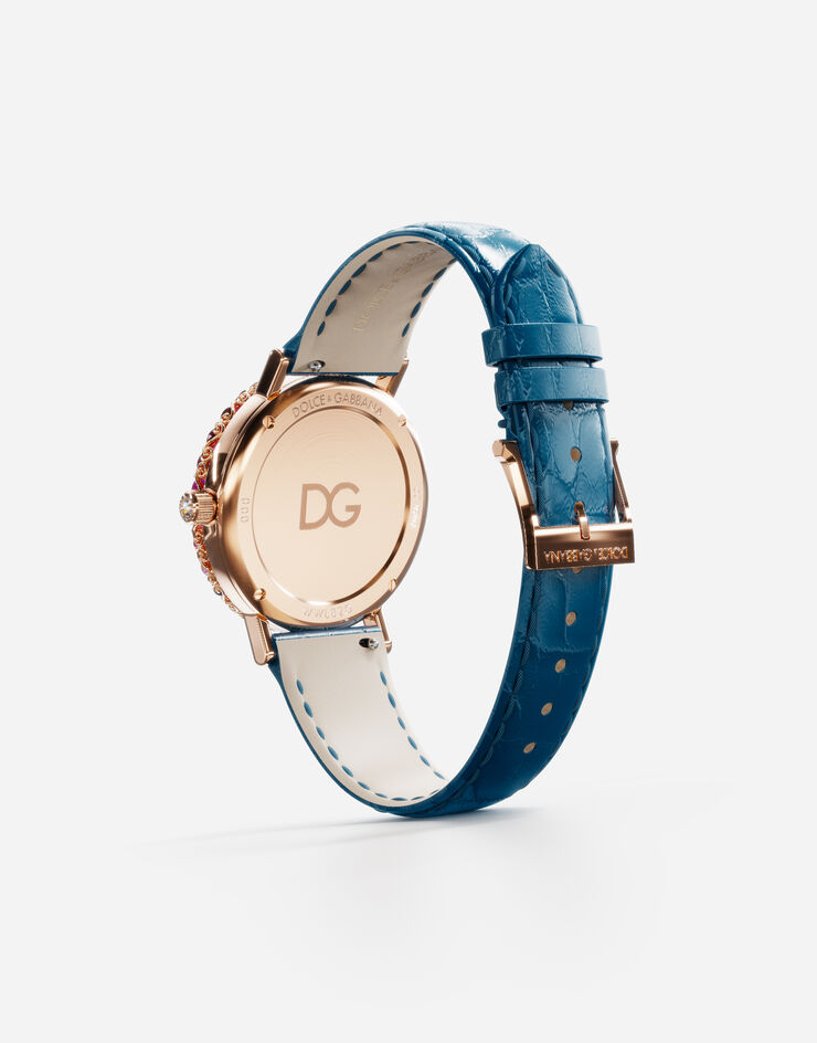 Dolce & Gabbana Iris watch in rose gold with multi-colored fine gems and diamonds Blue WWLB2GXA0XA