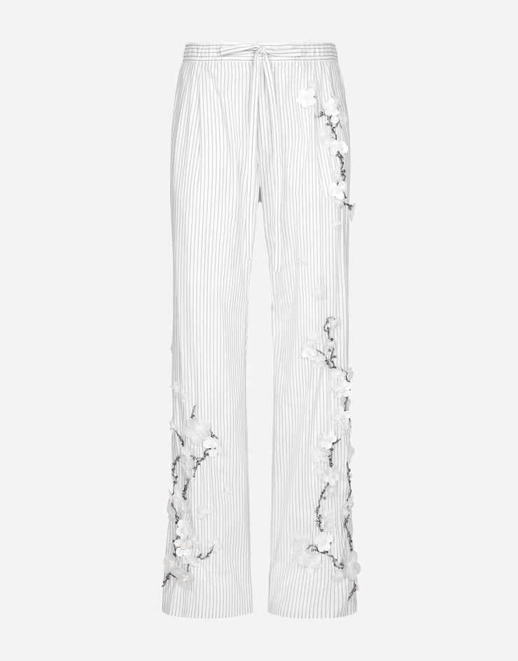 Dolce & Gabbana Striped poplin pants with embroidery White GP08EZGH597