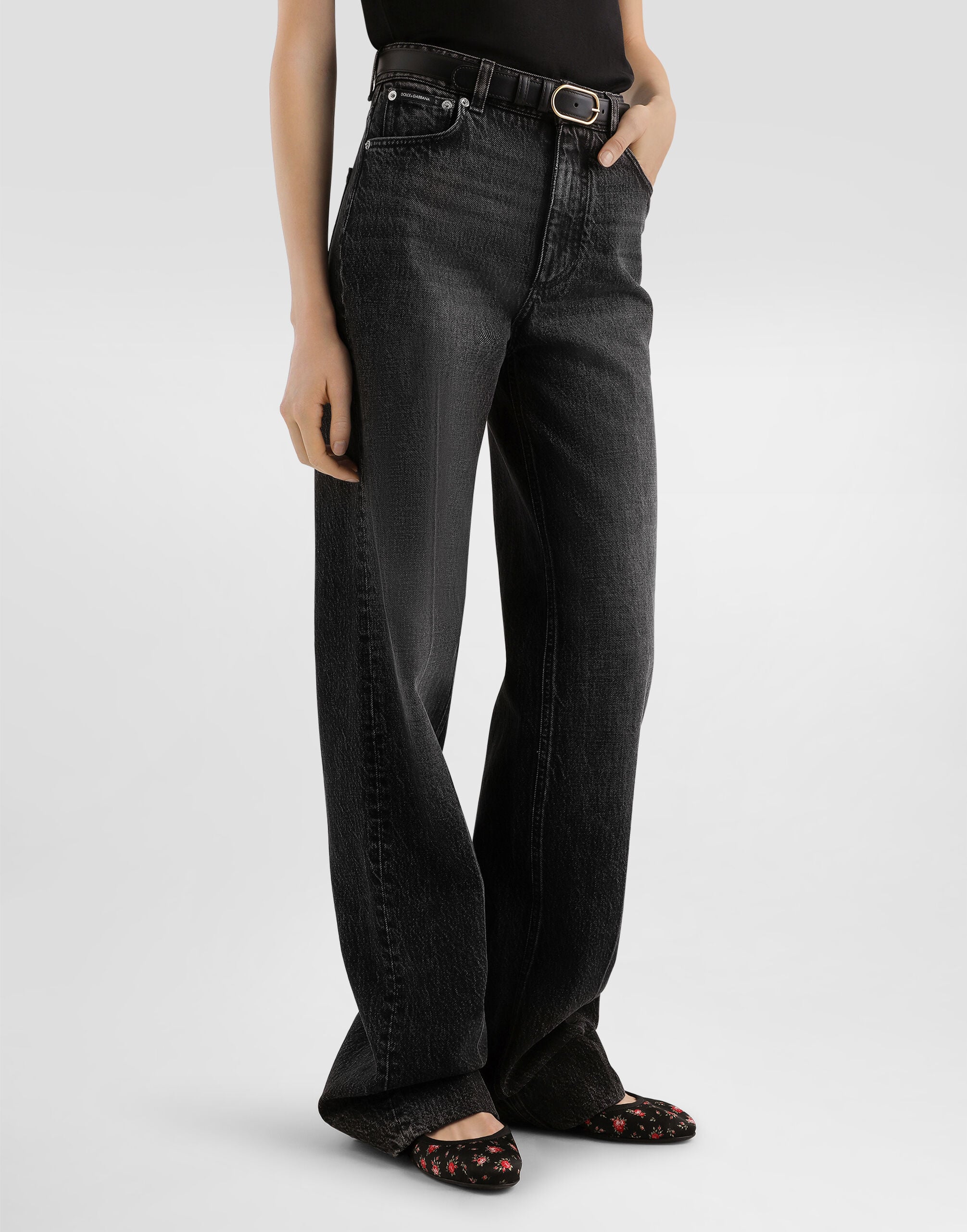 DOLCE&GABBANA マーブル　加工 ブラックデニムパンツ　52 5-pocket denim trousers in Multicolor for Women | Dolce&Gabbana® US