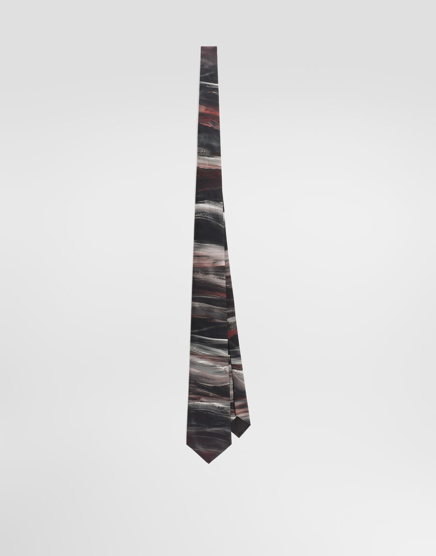 Abstract-print silk tie