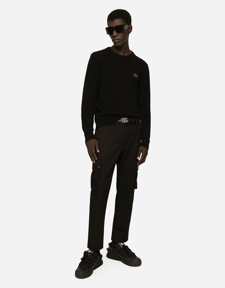 Dolce & Gabbana Jersey de lana con cuello redondo y placa con logotipo Negro GXO39TJEMQ4