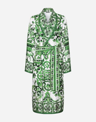 Dolce & Gabbana Robe de chambre en sergé de soie à imprimé majoliques Imprimé G031TTHI1SV