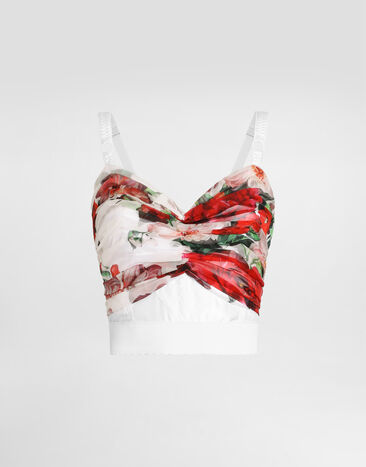 Dolce & Gabbana Rose-print marquisette and chiffon corset top Print F7AX5TIS1Y6