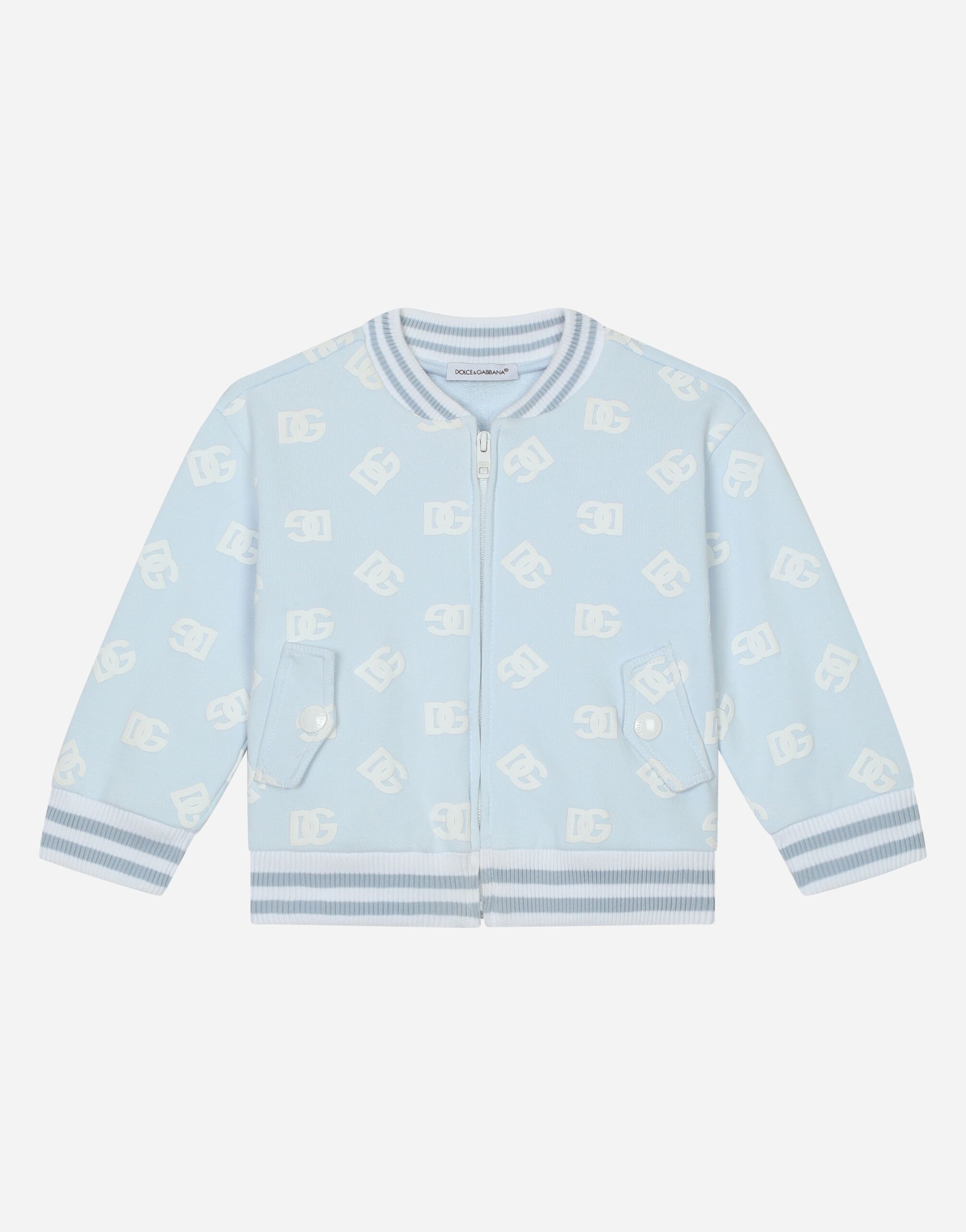 Dolce & Gabbana Zip-up jersey hoodie with rubberized logo print Azul Claro L1JTEYG7L1B