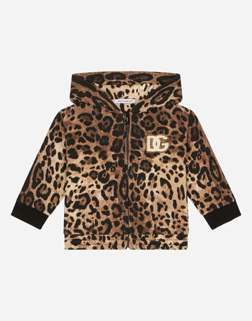 Dolce & Gabbana Sweat-shirt zippé à capuche en jersey imprimé Léopard Imprimé L2JTKTII7DS