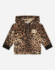 Dolce & Gabbana Zip-up jersey hoodie with leopard print Azul Claro L1JTEYG7L1B