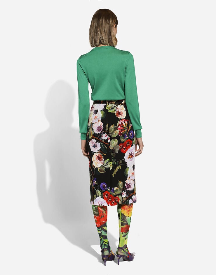 Dolce & Gabbana Pullover aus Seide mit Blumenapplikation Grün FXX12ZJBSHX