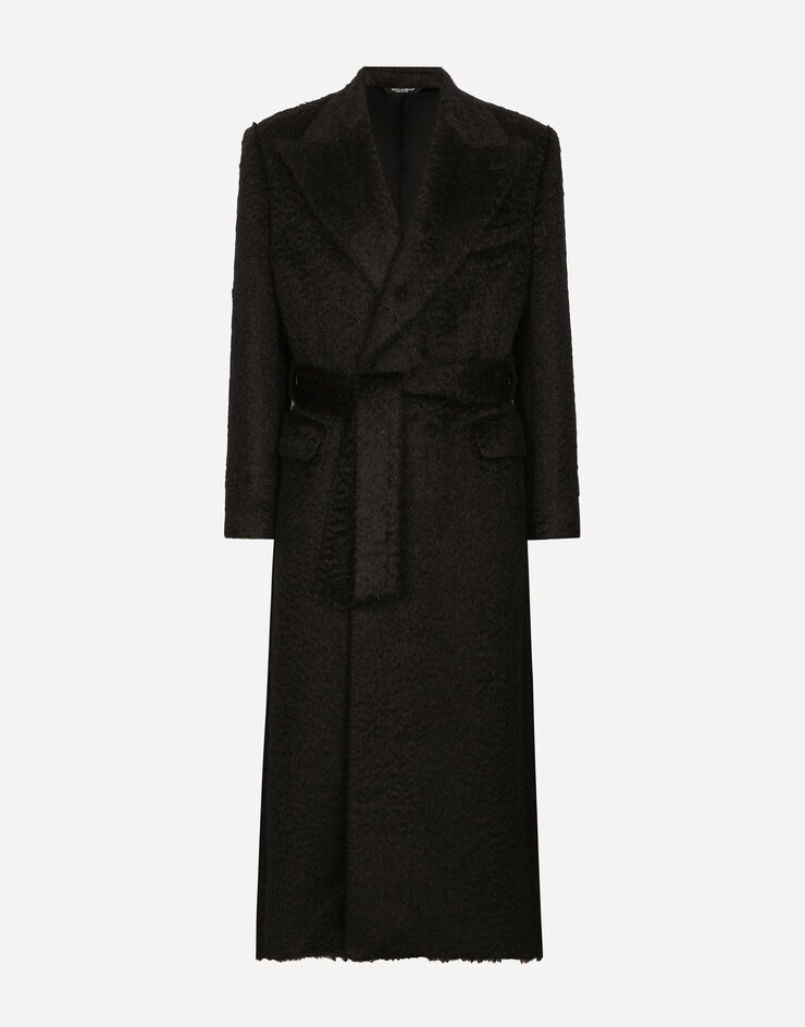 Dolce & Gabbana معطف صوف فضفاض بحزام أسود G047RTFUZC9