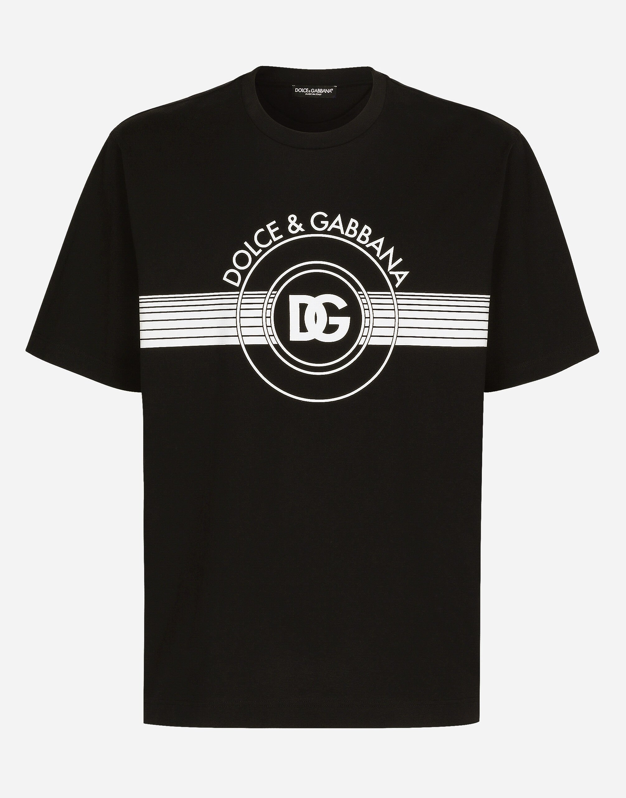 Dolce & Gabbana DG 로고 프린트 코튼 인터로크 티셔츠 블랙 G9ZU0ZG7K4P