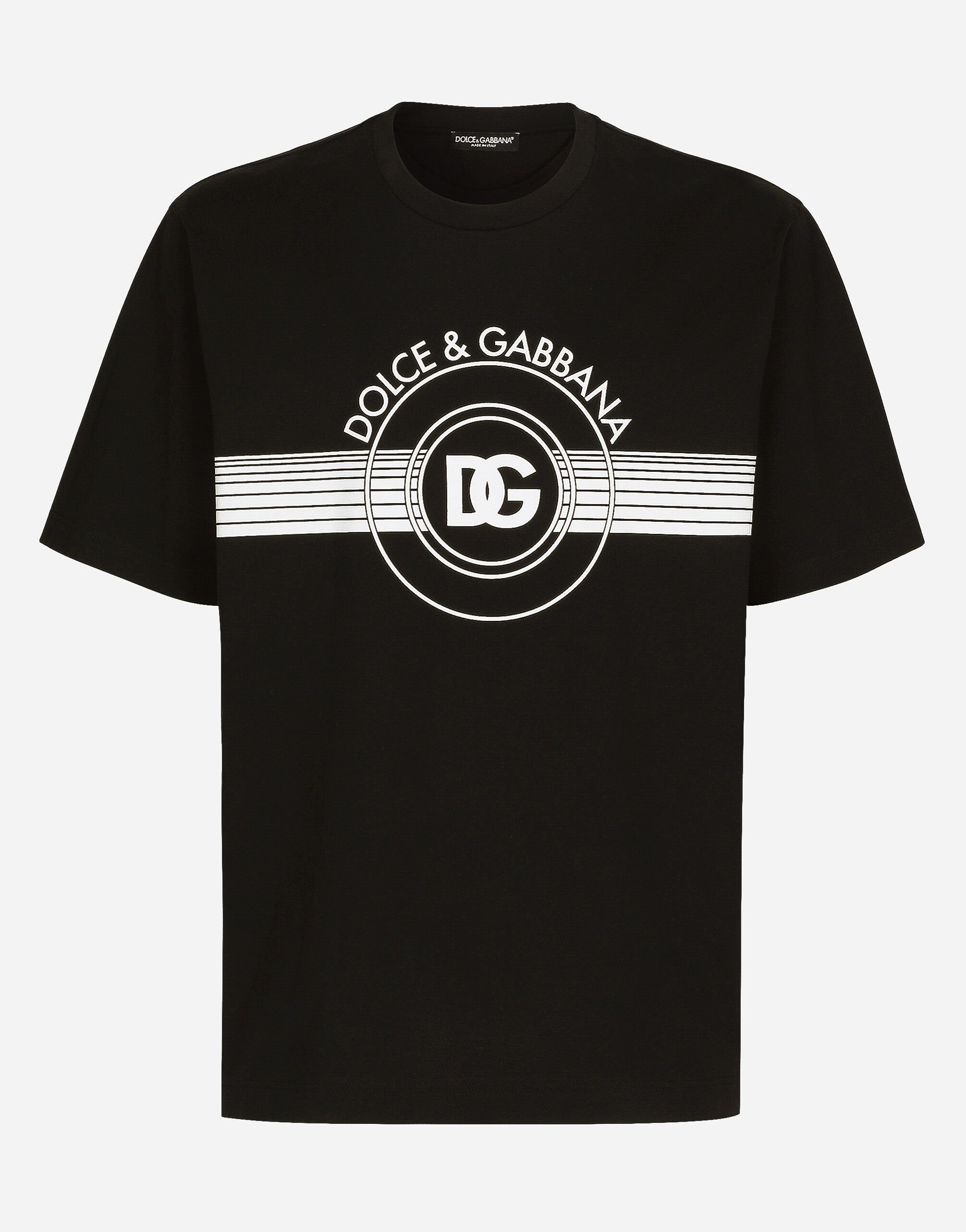 Dolce & Gabbana T-shirt in cotone interlock stampa logo DG Nero G9ZU0ZG7K4P