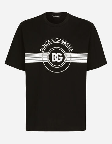 Dolce & Gabbana Camiseta en interlock de algodón con estampado del logotipo DG Negro G9ZU0ZG7K4P