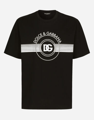 Dolce & Gabbana T-shirt in cotone interlock stampa logo DG Nero G9ZU0ZG7K4P