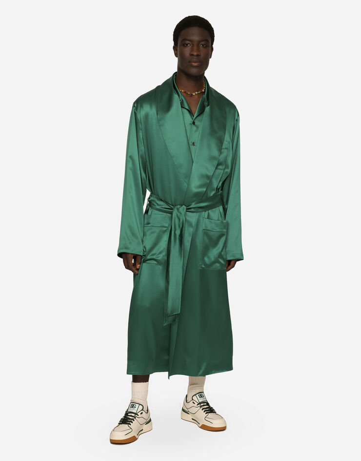 Dolce&Gabbana Silk satin robe with metal DG logo Multicolor I0210MFU1AU