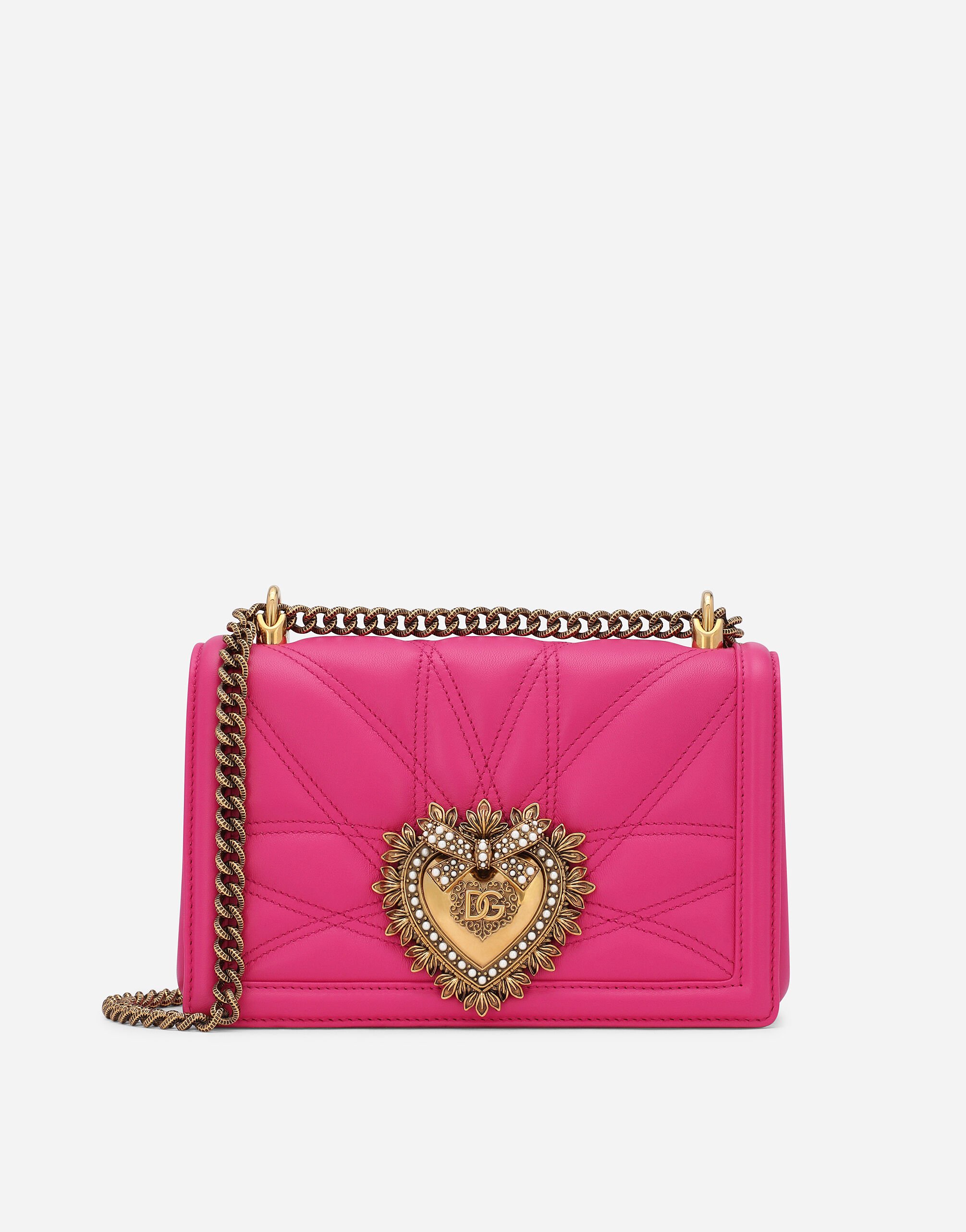 Dolce & Gabbana حقيبة ديفوشن متوسطة من جلد نابا مبطن وردي BI0473AV967